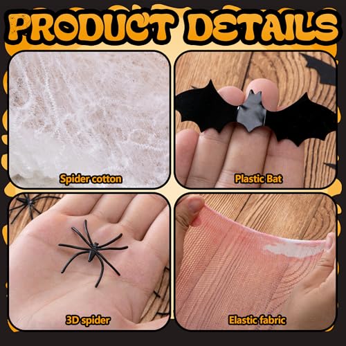 236x39 Inch Bloody Halloween Spider Web Netting - 680 Sq Ft Outdoor Decoration with Spiders & Bats