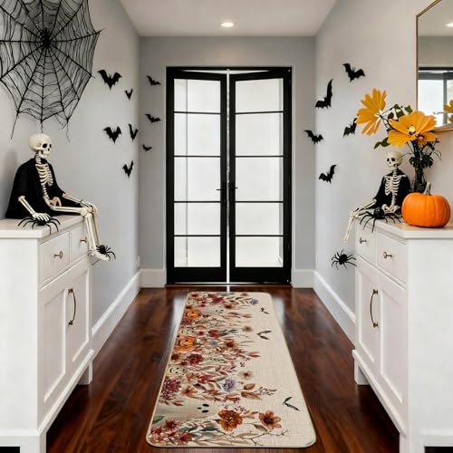 Halloween Kitchen Mat Set Spooky Ghost Pumpkin Non-Slip Rugs for Fall Decor