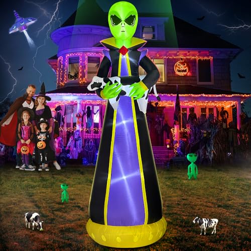 10FT Outdoor Inflatable Alien Halloween Decor with Cow & LEDs - Yard Prop