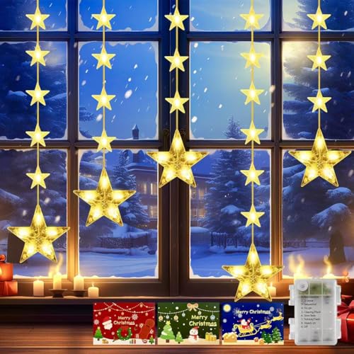 Battery Operated Christmas Window Lights with 46 LEDs & 8 Modes – Stars & Sparkling Decor