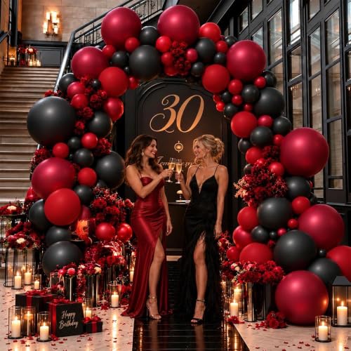 Double Stuffed Black Red Balloon Arch Kit - Burgundy & Black Party Decor