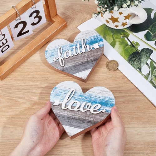 Rustic Heart Wooden Decor Sign - Style 1, Love & Faith Table Centerpiece