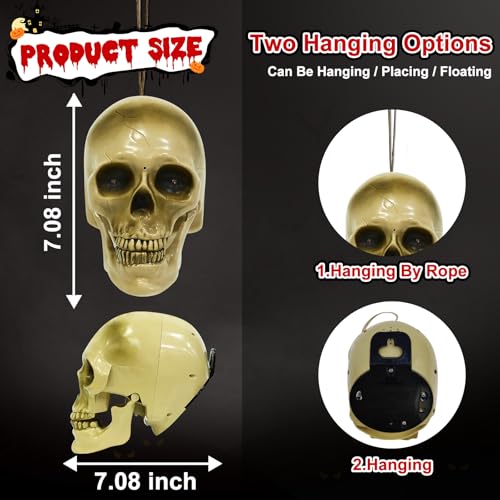 Halloween Animatronic Talking Hanging Skull Head Outdoor Decor - Scary Sound & RGB Lights