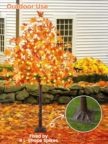 Maple Tree Lights 2-Pack 6FT Artificial Fall Trees Outdoor Indoor with 300 LED Warm White Lights - Realistic Decorative Trees