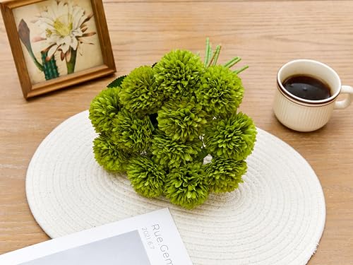 Artificial Green Chrysanthemum Flowers Ball Set - 12 Pcs for Decor & Centerpieces - Pack of 2