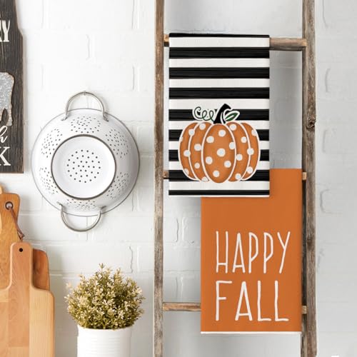 Polka Dot Fall Kitchen Towels Set of 4 - 18x26 Inch Absorbent Dish Towels