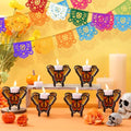 12 Pcs Day of the Dead Wooden Butterfly Candleholders - Festive Tabletop Decor