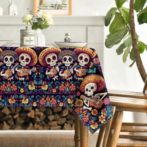 Black 60 x 104 Inch Dia De Los Muertos Tablecloth - Day of The Dead Skull Decor