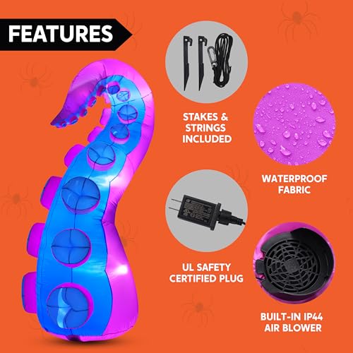 8ft Inflatable Octopus Tentacles Halloween Yard Decor with Built-in LEDs