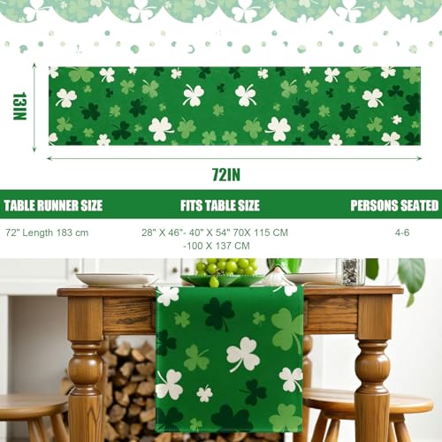 St. Patrick's Day Table Runner 72x13 Inches Shamrocks Festive Home Decor