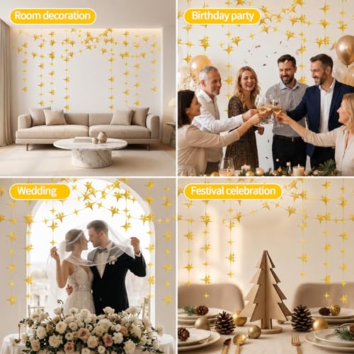 40ft Gold Star Bunting Banner - Pre-String Star Hanging Decoration