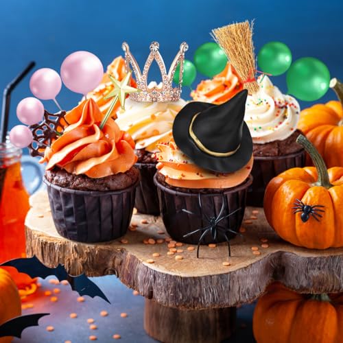 Wicked Cake Topper Decorations Set - Witch Hat Crown Wand Broom Mini Balls