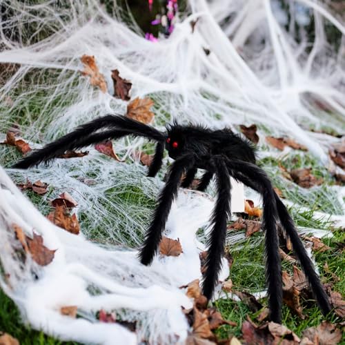 10FT Giant Black Hairy Spider Halloween Decoration - Creepy Outdoor Prop