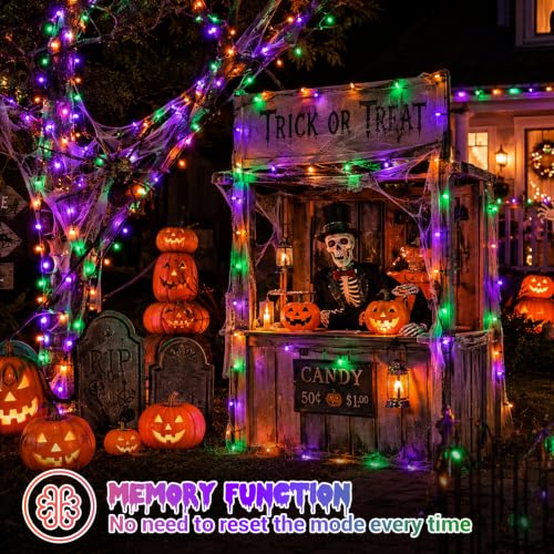 Halloween String Lights Outdoor Waterproof 66ft 200 LED Dual-Color with 8 Modes & Timer - Purple, Orange, Green