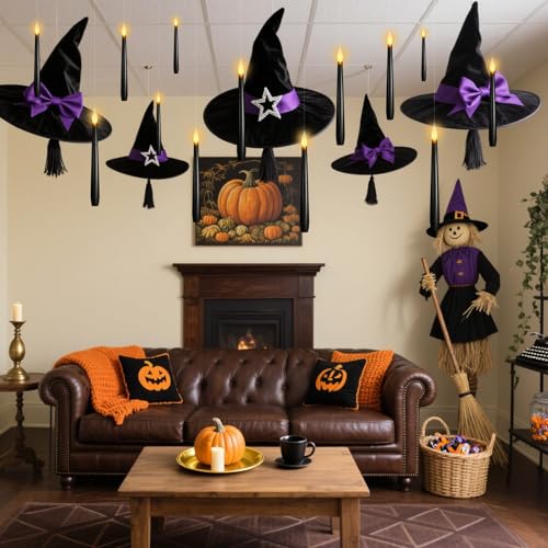 12pcs Black Floating Candles with Wand Remote Halloween Decorations