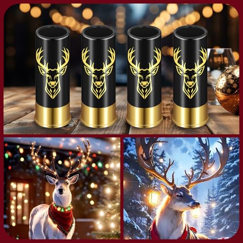 Black Deer Head Shot Glass Set of 4 with Christmas Gift Box - Rustic Wildlife Liquor Cups