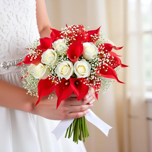 Artificial Calla Lily Flowers Set - Red, 20 Stems, Real Touch, 14 Inches
