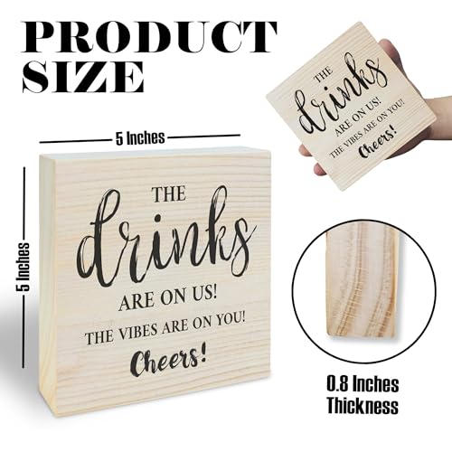 Funny Wooden Bar Sign - The Drinks Are On Us - Home & Kitchen Decor - Bar Decorations 2