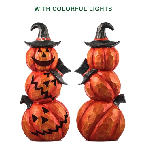Light Up Evil Pumpkin Halloween Decoration 14 Inch Jack O' Lantern with Orange Hat Variation