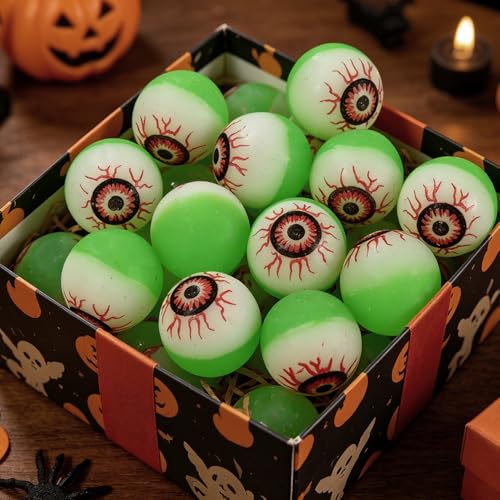 Glow in The Dark Demon Eye Elastic Bouncing Balls 24PCS - Horror Halloween Decor