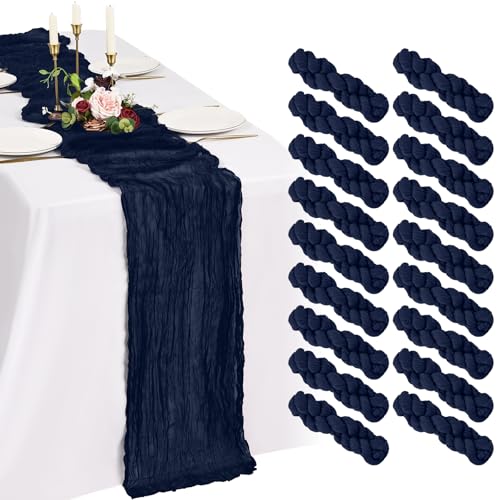 Navy Blue Cheesecloth Table Runner Set - 18 Pack, 10FT Rustic Wedding & Party Decor