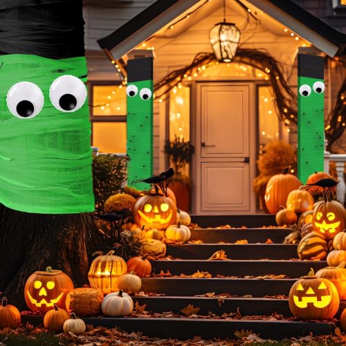 Halloween Mummy Door Cover Decor Set with Giant Eyeballs Bats - Black+Green Variation