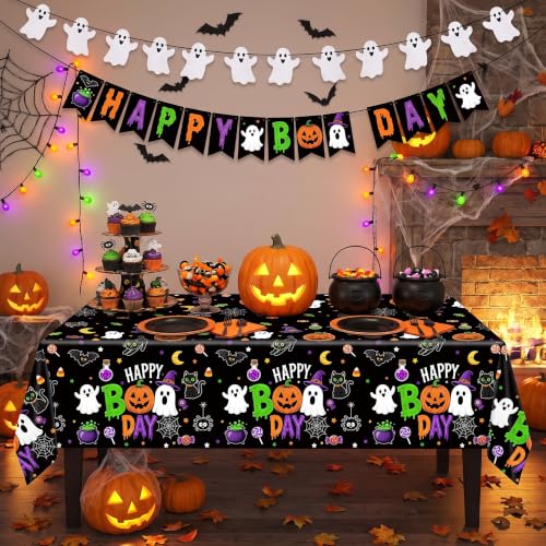 Halloween Tablecloth Set - Cute Ghost Pumpkin Black Cat - 54x108 Inch - 3 Pack