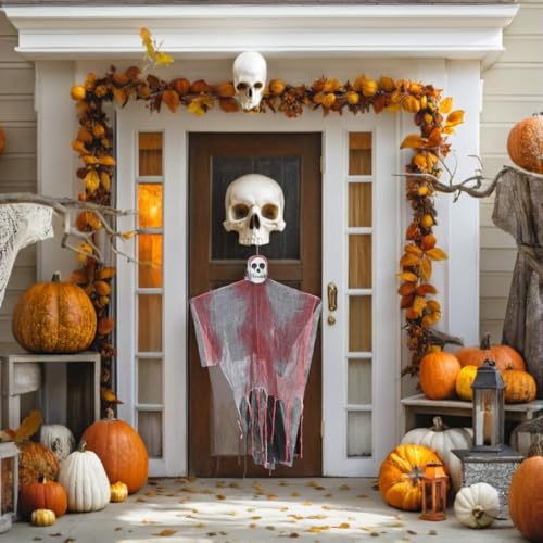 Hanging Ghost Halloween Decorations with Lights - Outdoor 33 Inch Spooky Decor