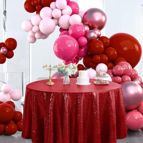 Burgundy 120-Inch Round Sequin Tablecloth Glitter Red for Wedding Party