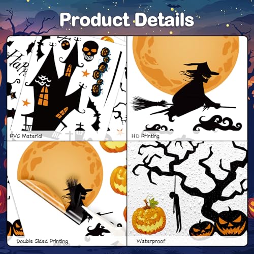 Halloween Window Clings - Moon Witch Design, 4 Sheets, Halloween Decorations