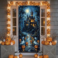 Halloween Door Cover Decorations - Spooky Pumpkin & Ghost Banner 35.5x72 Inch