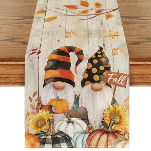 Polyester Fall Table Runner 13x72 Inches for Home Party & Holiday Decor - Wood Variation