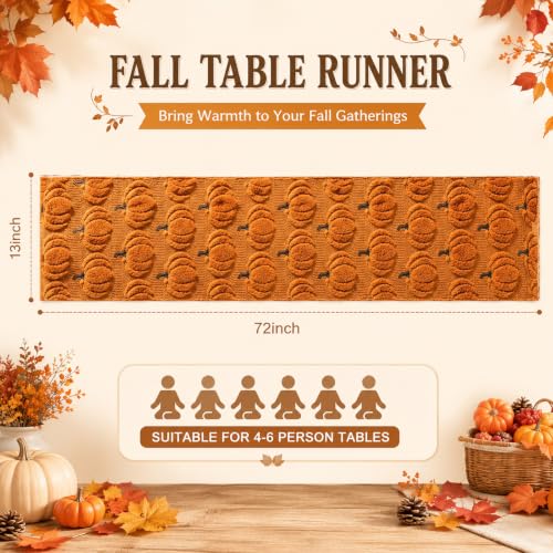 Fall Halloween Table Runner Caramel Pumpkin Decor 13x72 Inches