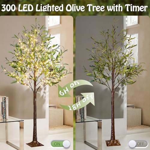 Lighted Olive Tree Artificial Indoor 6Ft with Fairy Lights - Realistic Decor