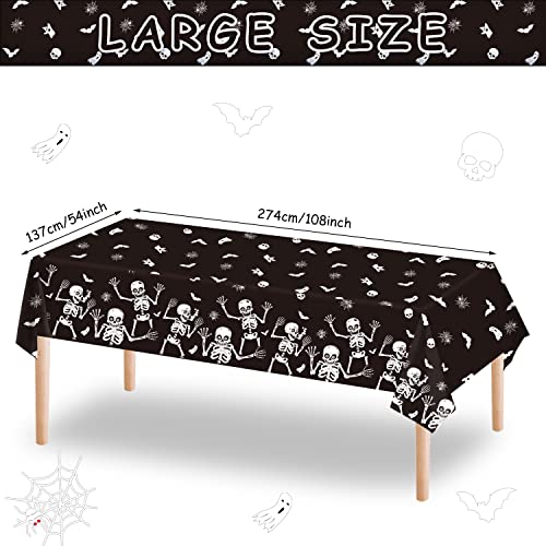 Halloween Skeleton Tablecloth Pack - 3 Disposable Plastic Coverings 54x108 Inches