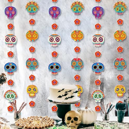 Halloween Day of The Dead Sugar Skull Garland - 6 Strings, 40 Inch