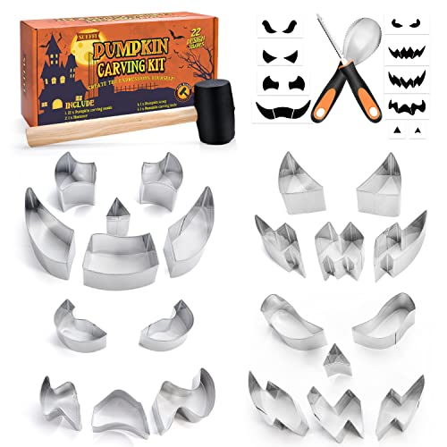 Kids Safe Pumpkin Carving Kit with Stainless Steel Tools & Stencils for Halloween DIY