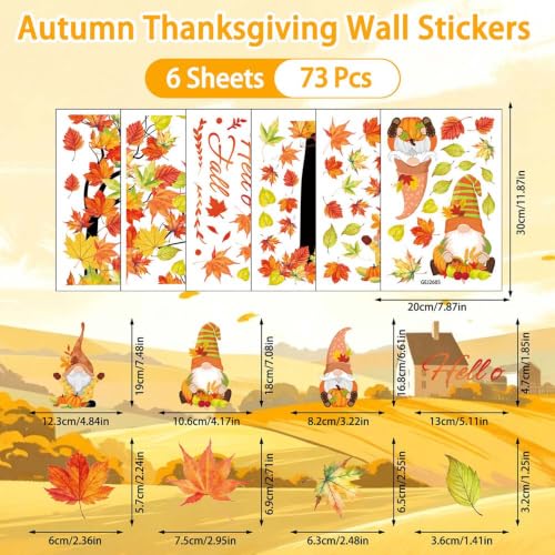 Fall Window Clings - 6 Sheets Double-Side Leaf Maple Tree Stickers, Reusable
