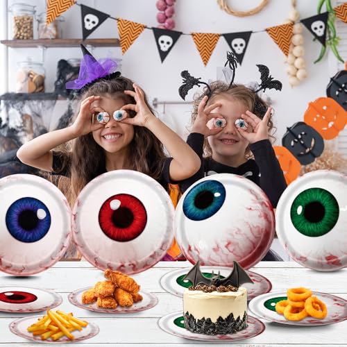 40Pcs Halloween Eyeball Paper Plates Spooky Party Dinnerware - Creepy Eye Design
