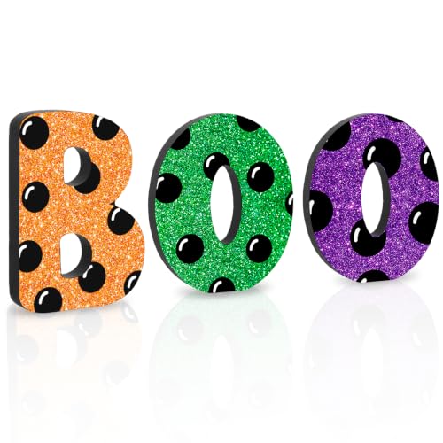 Halloween Wooden Boo Signs Set - Dot Shiny Variation, 3 Pcs Table Decor