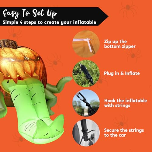 Inflatable Pumpkin Car Decoration with LED Lights - Halloween Trunk or Treat Scene Set