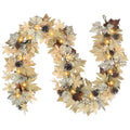 6 Ft Fall Garland with Lights - Real Touch Leaves Berries Pine Cones - Beige