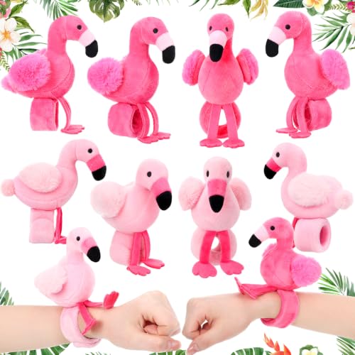 Light Flamingo Party Favors Slap Bracelets - Pack of 8 Plush Animal Gifts