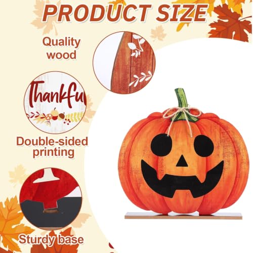 5 Pack Double-Sided Wooden Pumpkin Porch Signs for Fall Halloween Thanksgiving Yard Decor