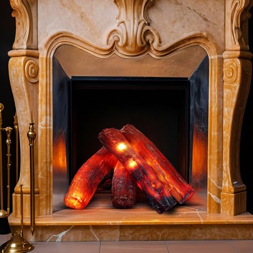 4 Pack 8.7-Inch Flameless Christmas Fireplace Log Set - Fake Fire Logs for Holiday Decor - Variation of 8.7 in / 4