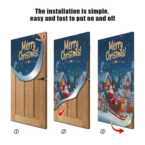 Christmas Santa Claus Door Cover - Outdoor Holiday Decoration 35 x 79 Inches
