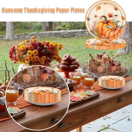 Fall Harvest Pumpkin & Maple Leaf Disposable Paper Plates - 16 Pack, 7 Inch Thanksgiving Party Dinnerware