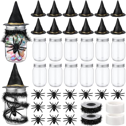 Halloween Candy Jar Craft Kit with Spiders and Witch Hats - Black, 12 Sets