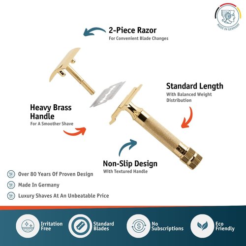 Merkur Classic Double Edge Safety Razor - Gold Plated Finish | 1 Count for a Smooth Shave