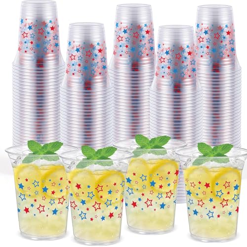 Blue Patriotic 12 oz Disposable Plastic Cups - 50 Pack for 4th of July & Independence Day Parties